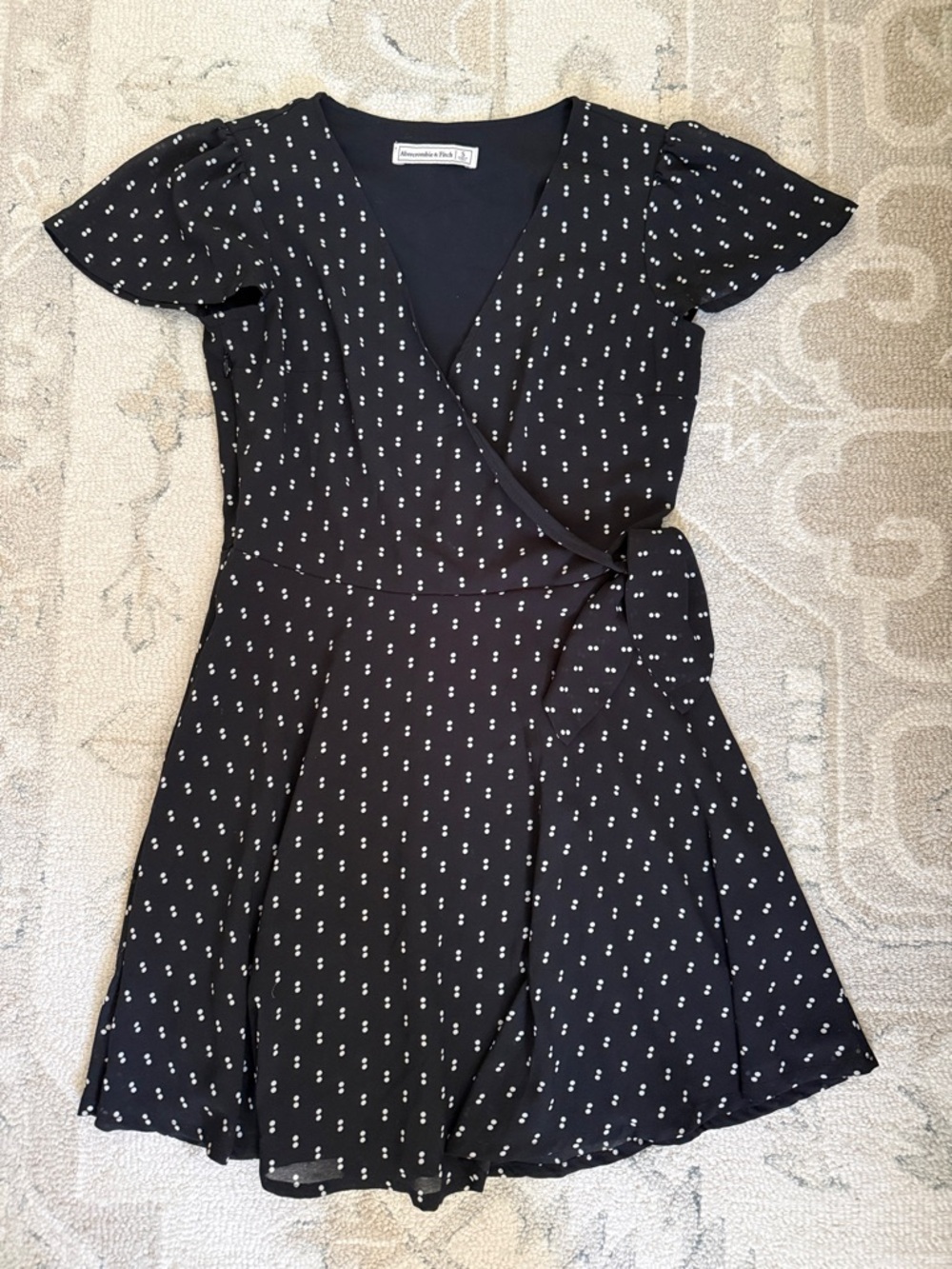 Abercrombie & Fitch Black Mini Wrap Dress with White Dot Print